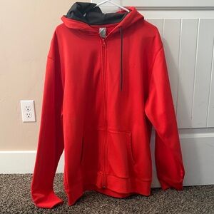 Orange Zip-Up Hoodie with gray Hood